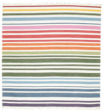  Rainbow Stripe - White Χαλι 200X200 Σύγχρονα Χειροποίητη Ύφανση Τετράγωνο Μπεζ/Λευκό/Κρεμ (Βαμβάκι, Ινδικά)