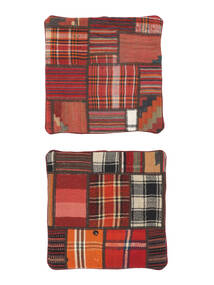  Patchwork Pillowcase - Iran Χαλι 50X50 Ανατολής Χειροποιητο Τετράγωνο Σκούρο Κόκκινο/Μαύρα (Μαλλί, )